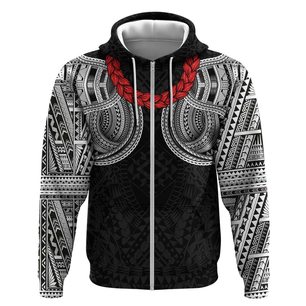 Samoan Traditional Art Tattoos Hoodie Tatau Tribal Motifs with Ula Fala Black LT03 Zip Hoodie Black - Polynesian Pride