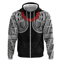 Samoan Traditional Art Tattoos Hoodie Tatau Tribal Motifs with Ula Fala Black LT03 Zip Hoodie Black - Polynesian Pride