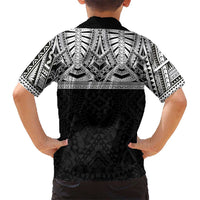 Samoan Traditional Art Tattoos Kid Hawaiian Shirt Tatau Tribal Motifs with Ula Fala Black LT03 - Polynesian Pride