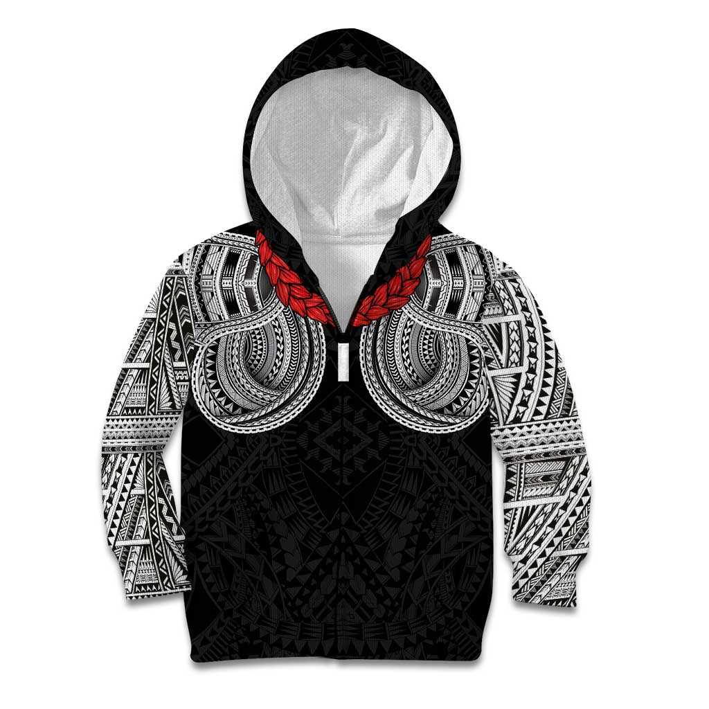 Samoan Traditional Art Tattoos Kid Hoodie Tatau Tribal Motifs with Ula Fala Black - Polynesian Pride