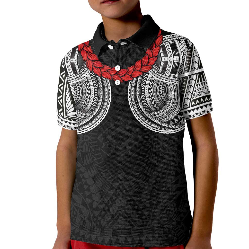 Samoan Traditional Art Tattoos Kid Polo Shirt Tatau Tribal Motifs with Ula Fala Black LT03 Kid Black - Polynesian Pride