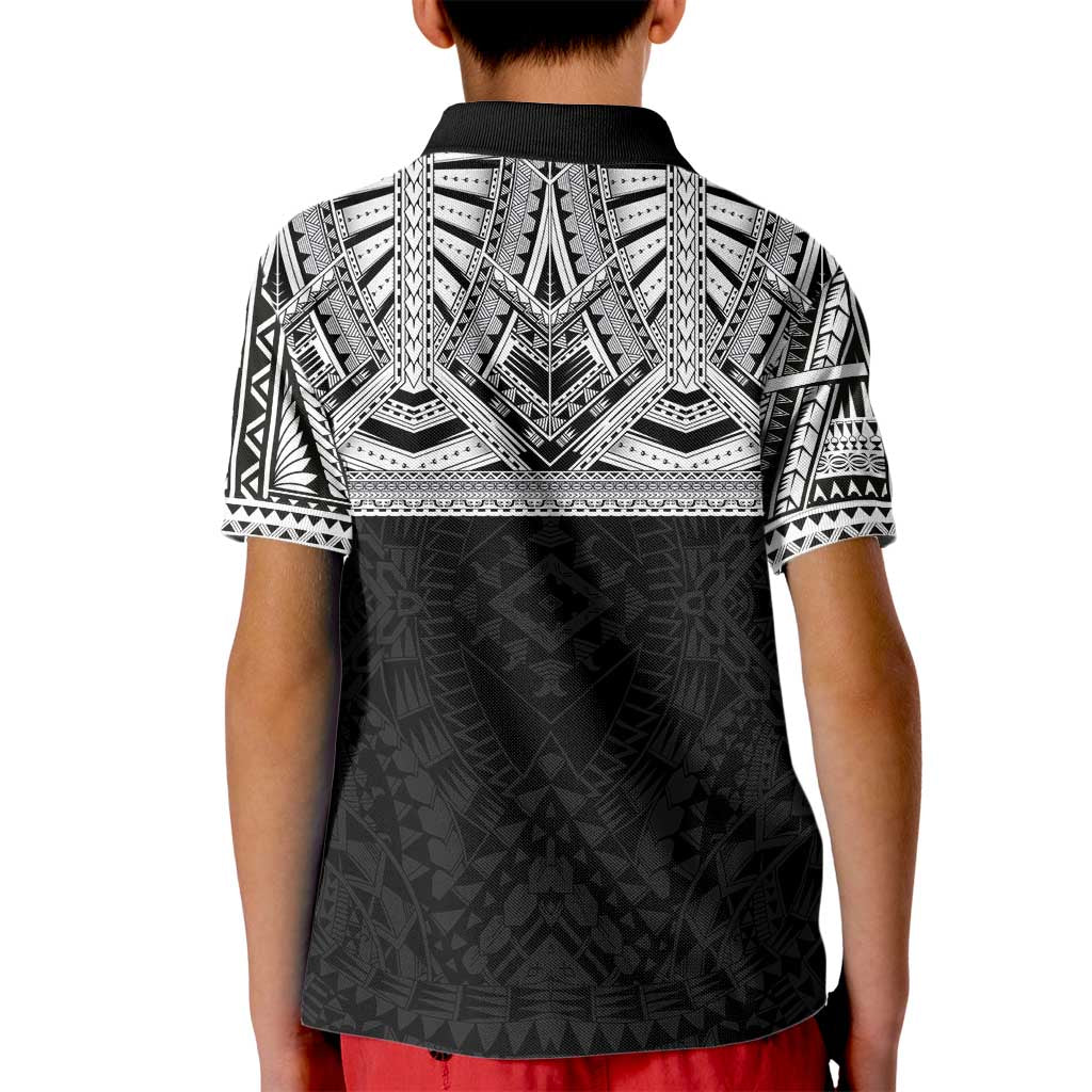 Samoan Traditional Art Tattoos Kid Polo Shirt Tatau Tribal Motifs with Ula Fala Black LT03 - Polynesian Pride
