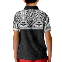 Samoan Traditional Art Tattoos Kid Polo Shirt Tatau Tribal Motifs with Ula Fala Black LT03 - Polynesian Pride