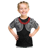 Samoan Traditional Art Tattoos Kid T Shirt Tatau Tribal Motifs with Ula Fala Black LT03 Black - Polynesian Pride
