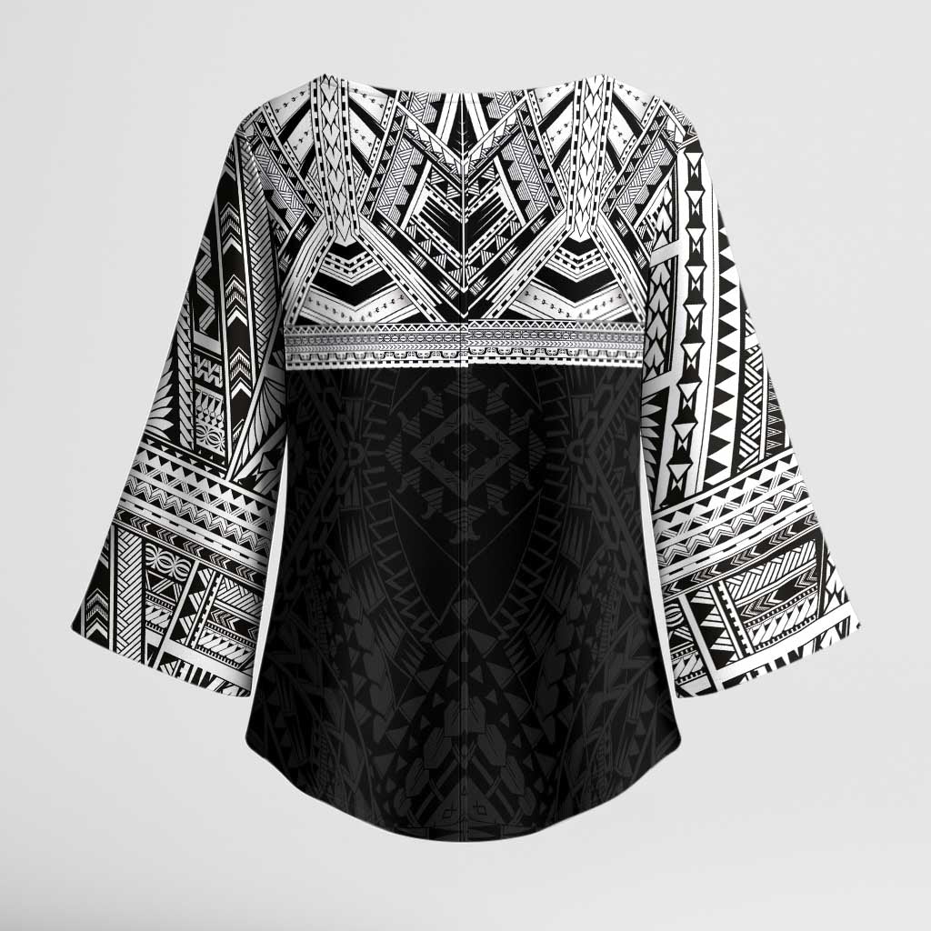 Samoan Traditional Art Tattoos Kimono Sleeve Blouse Tatau Tribal Motifs with Ula Fala Black LT03 - Polynesian Pride