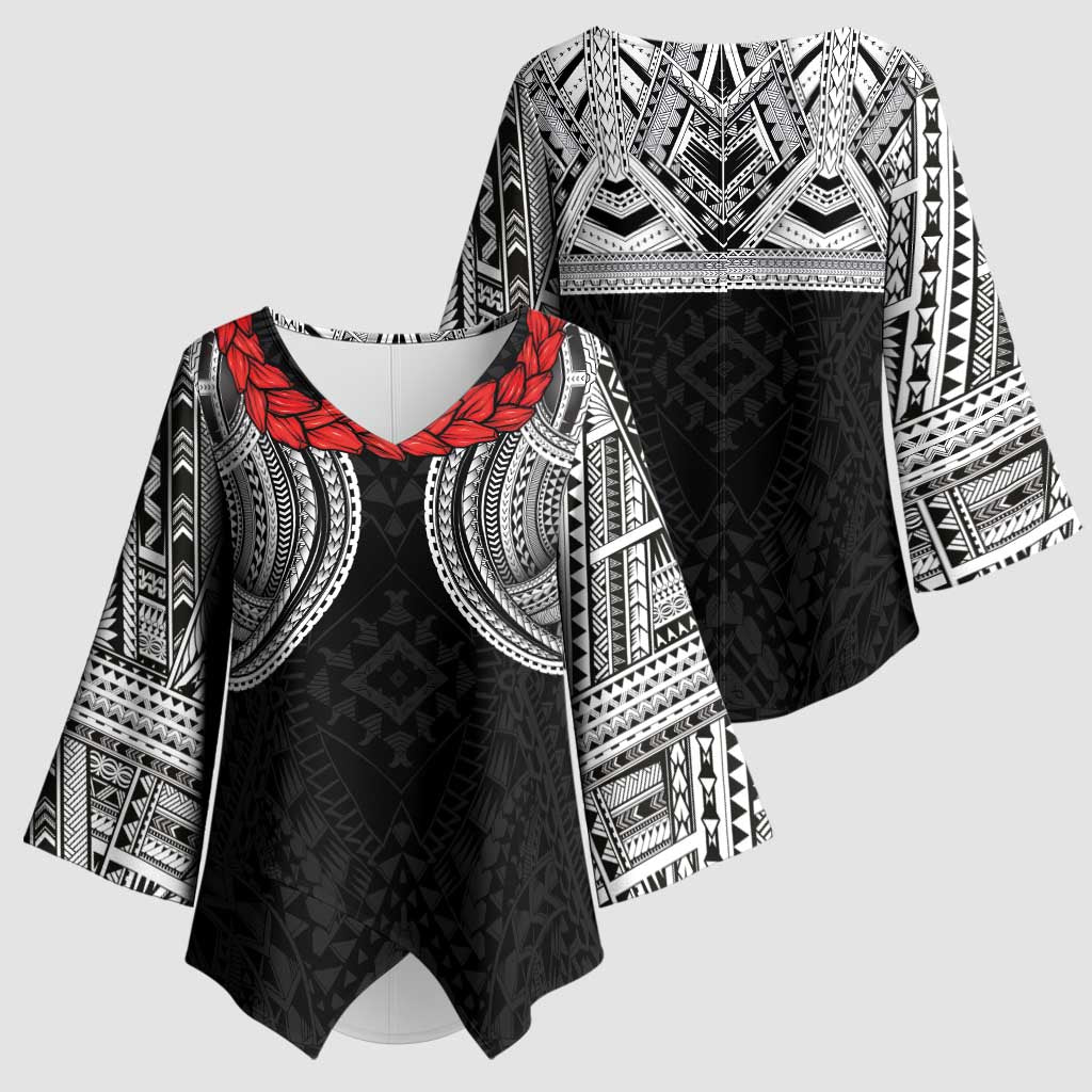 Samoan Traditional Art Tattoos Kimono Sleeve Blouse Tatau Tribal Motifs with Ula Fala Black LT03 - Polynesian Pride
