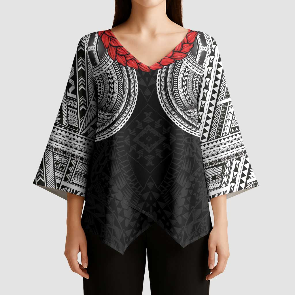 Samoan Traditional Art Tattoos Kimono Sleeve Blouse Tatau Tribal Motifs with Ula Fala Black LT03 - Polynesian Pride