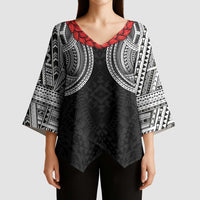 Samoan Traditional Art Tattoos Kimono Sleeve Blouse Tatau Tribal Motifs with Ula Fala Black LT03 - Polynesian Pride