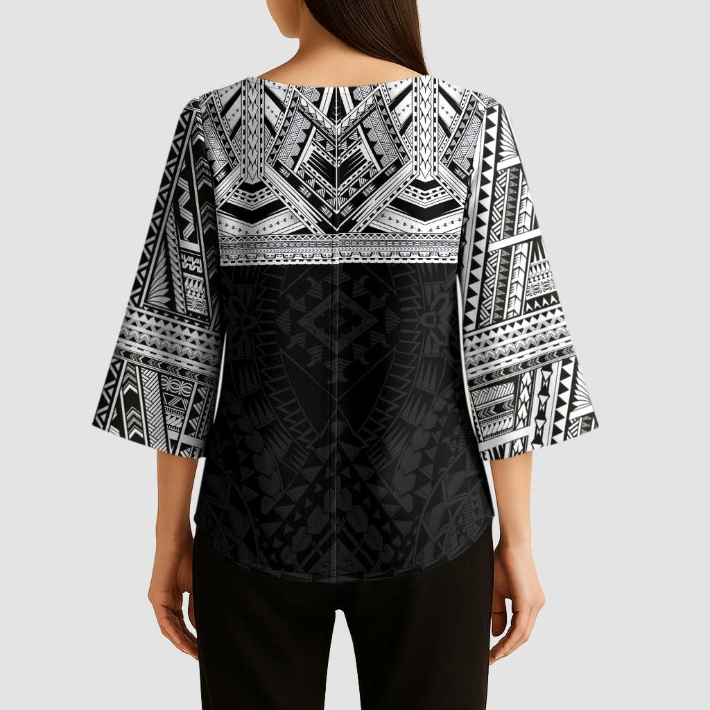 Samoan Traditional Art Tattoos Kimono Sleeve Blouse Tatau Tribal Motifs with Ula Fala Black LT03 - Polynesian Pride