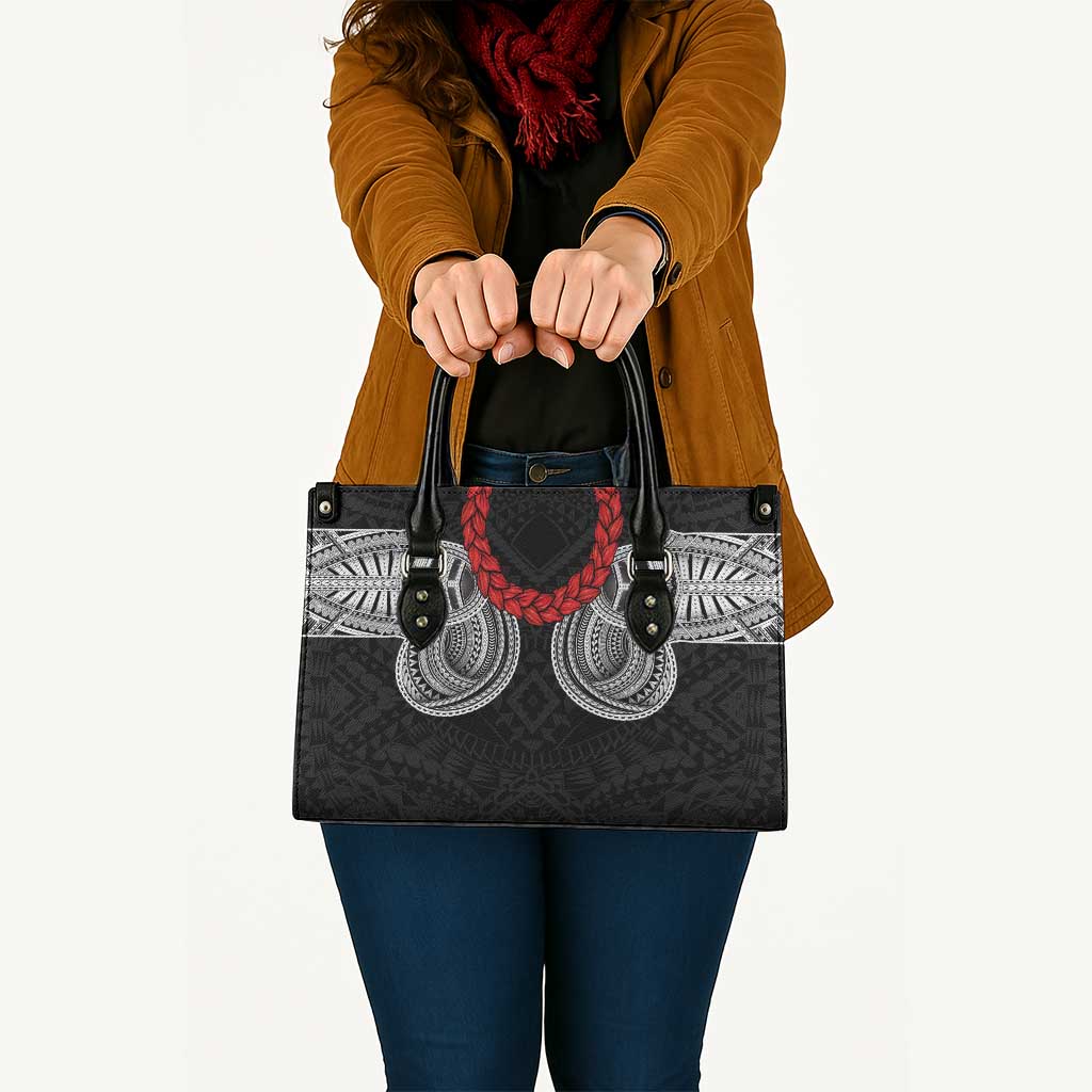 Samoan Traditional Art Tattoos Leather Bag Tatau Tribal Motifs with Ula Fala Black LT03 - Polynesian Pride