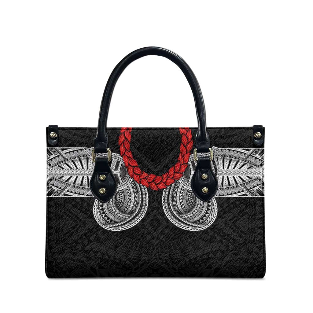 Samoan Traditional Art Tattoos Leather Bag Tatau Tribal Motifs with Ula Fala Black LT03 - Polynesian Pride