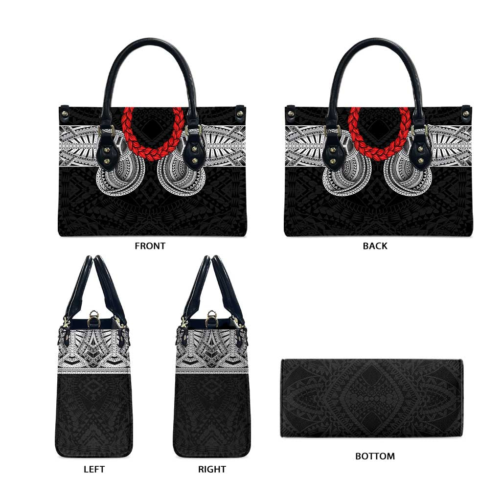 Samoan Traditional Art Tattoos Leather Bag Tatau Tribal Motifs with Ula Fala Black LT03 - Polynesian Pride