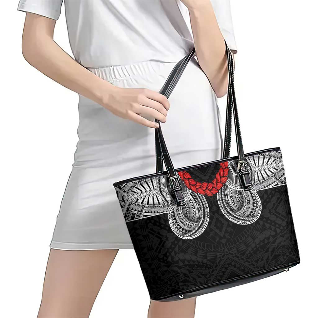 Samoan Traditional Art Tattoos Leather Tote Bag Tatau Tribal Motifs with Ula Fala Black LT03 - Polynesian Pride