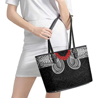 Samoan Traditional Art Tattoos Leather Tote Bag Tatau Tribal Motifs with Ula Fala Black LT03 - Polynesian Pride