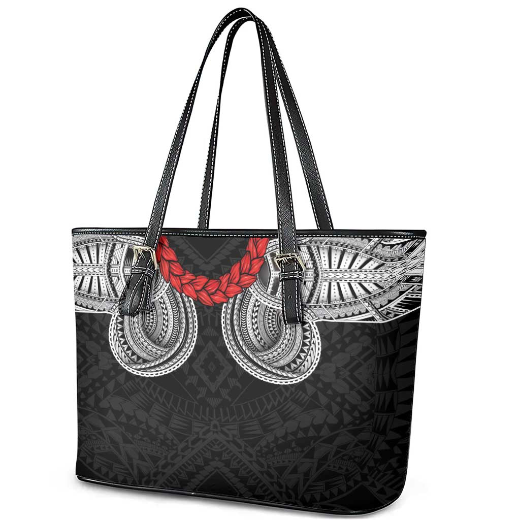 Samoan Traditional Art Tattoos Leather Tote Bag Tatau Tribal Motifs with Ula Fala Black LT03 - Polynesian Pride