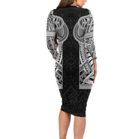 Samoan Traditional Art Tattoos Long Sleeve Bodycon Dress Tatau Tribal Motifs with Ula Fala Black LT03 - Polynesian Pride