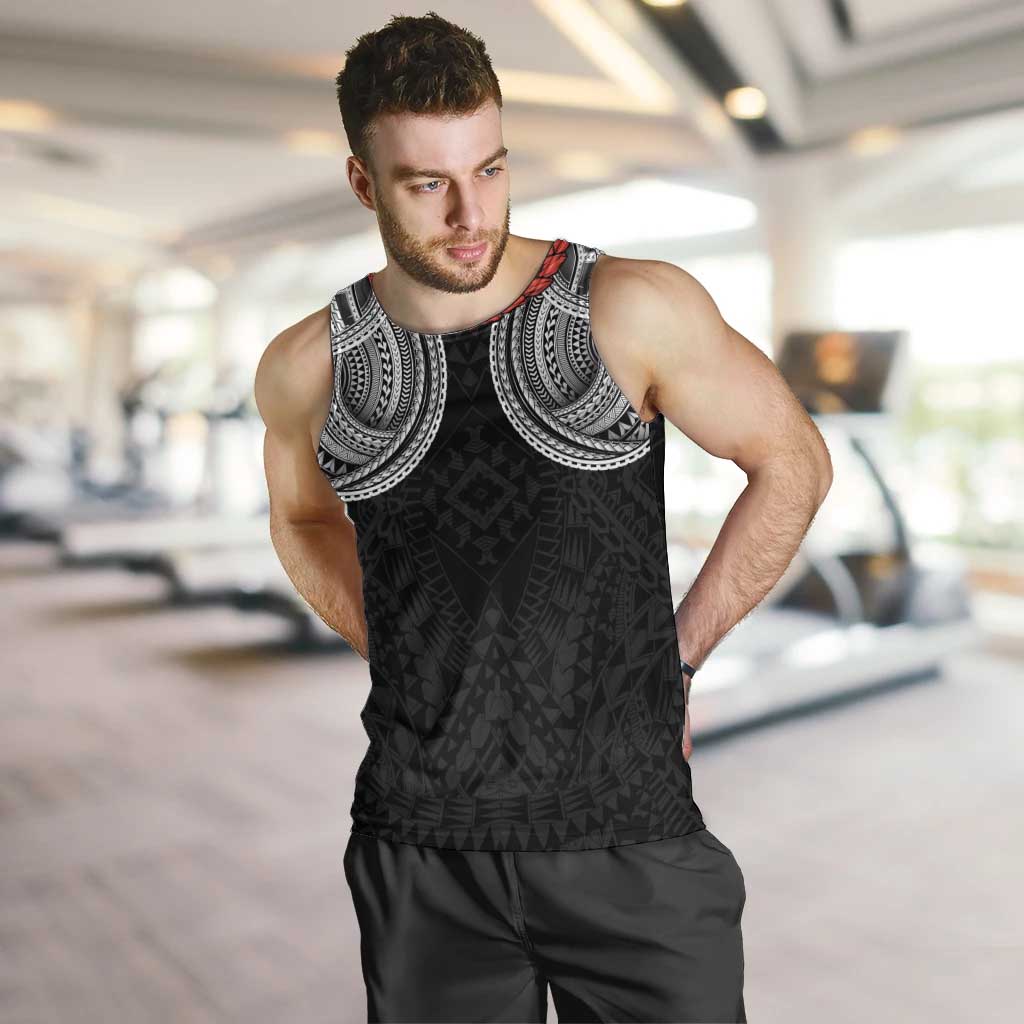 Samoan Traditional Art Tattoos Men Tank Top Tatau Tribal Motifs with Ula Fala Black LT03 Black - Polynesian Pride