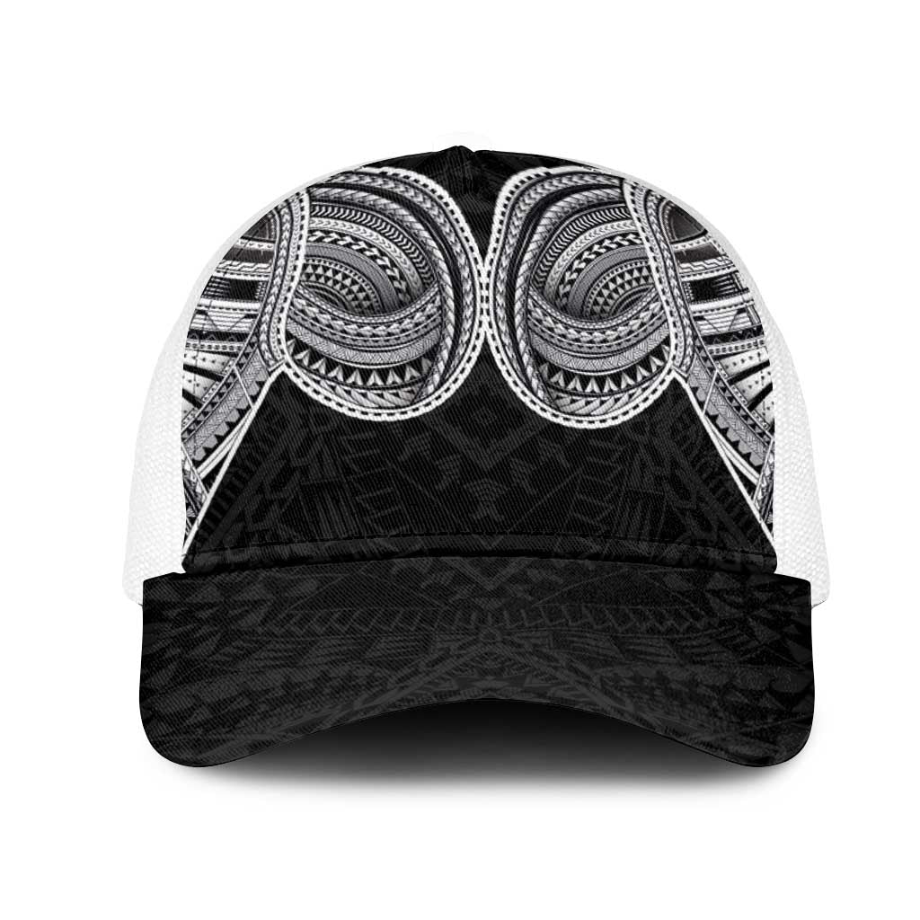 Samoan Traditional Art Tattoos Mesh Trucker Cap Tatau Tribal Motifs with Ula Fala Black - Polynesian Pride