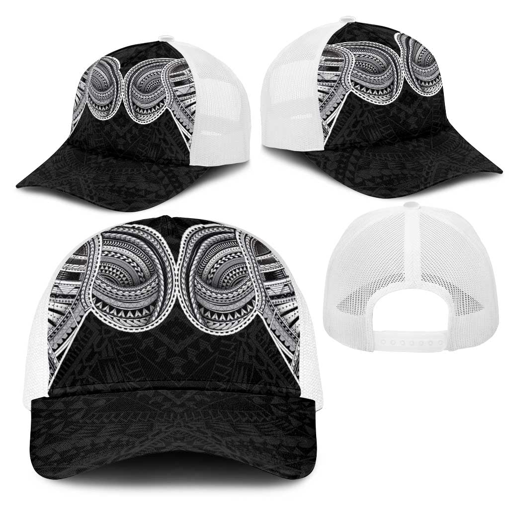 Samoan Traditional Art Tattoos Mesh Trucker Cap Tatau Tribal Motifs with Ula Fala Black LT03 - Polynesian Pride
