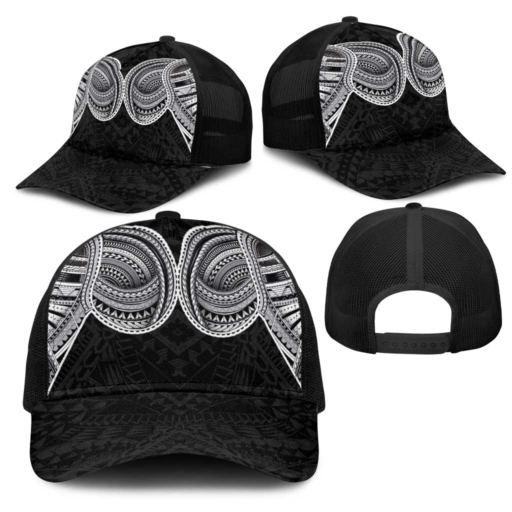 Samoan Traditional Art Tattoos Mesh Trucker Cap Tatau Tribal Motifs with Ula Fala Black LT03 - Polynesian Pride