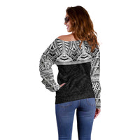 Samoan Traditional Art Tattoos Off Shoulder Sweater Tatau Tribal Motifs with Ula Fala Black LT03 - Polynesian Pride