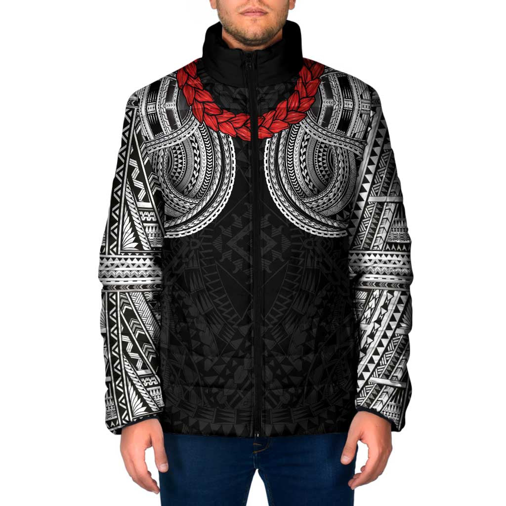 Samoan Traditional Art Tattoos Padded Jacket Tatau Tribal Motifs with Ula Fala Black LT03 Men Black - Polynesian Pride