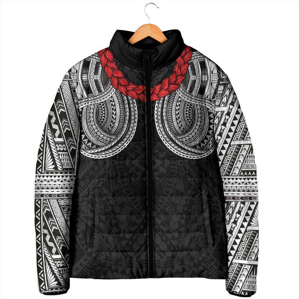 Samoan Traditional Art Tattoos Padded Jacket Tatau Tribal Motifs with Ula Fala Black LT03 - Polynesian Pride