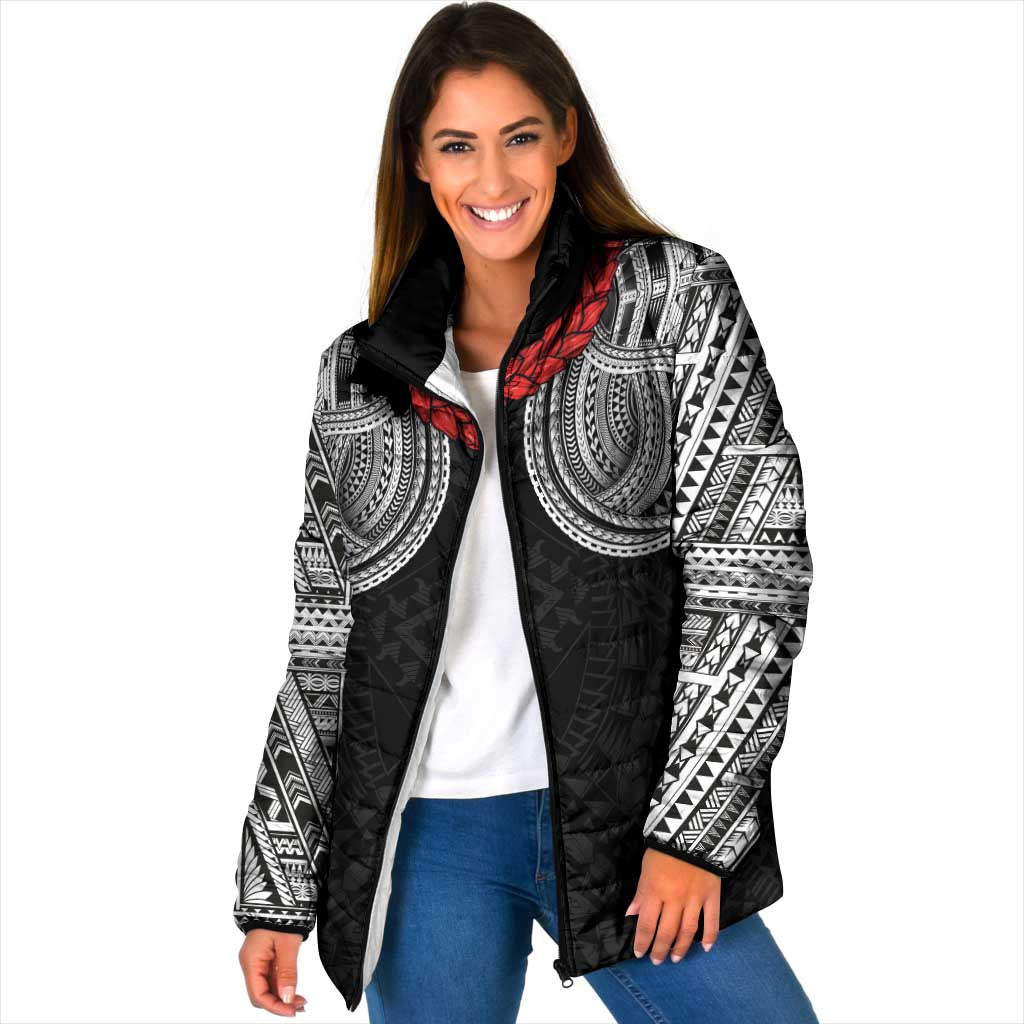 Samoan Traditional Art Tattoos Padded Jacket Tatau Tribal Motifs with Ula Fala Black LT03 Women Black - Polynesian Pride