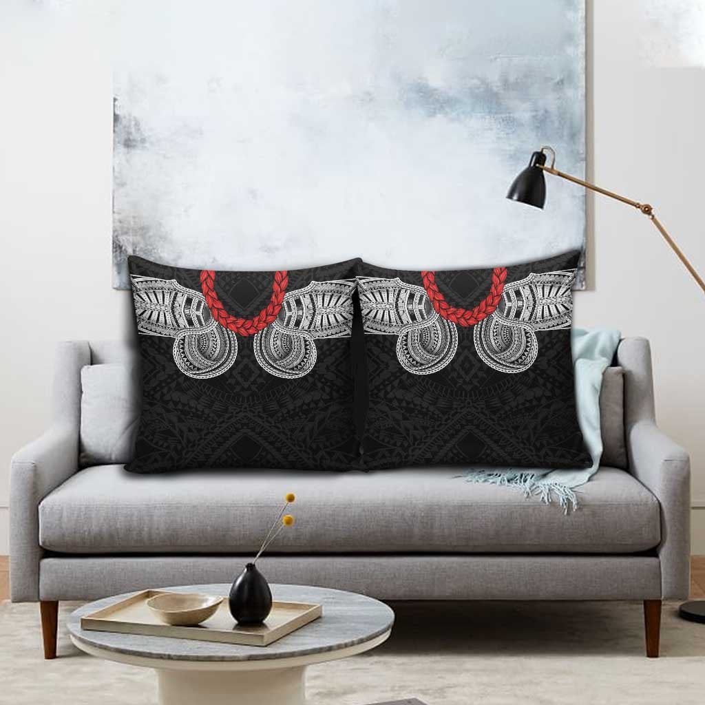 Samoan Traditional Art Tattoos Pillow Cover Tatau Tribal Motifs with Ula Fala Black LT03 - Polynesian Pride