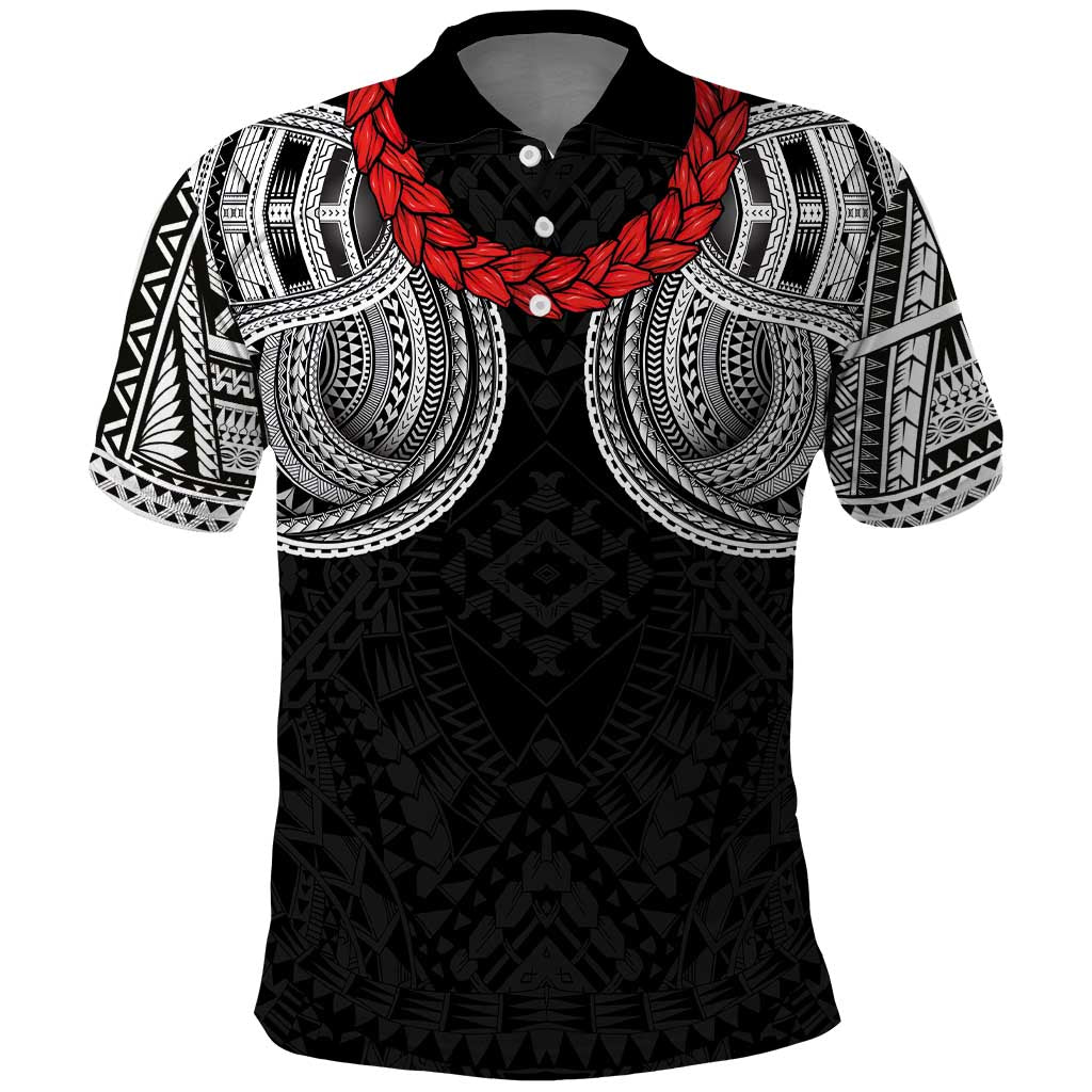Samoan Traditional Art Tattoos Polo Shirt Tatau Tribal Motifs with Ula Fala Black LT03 Black - Polynesian Pride