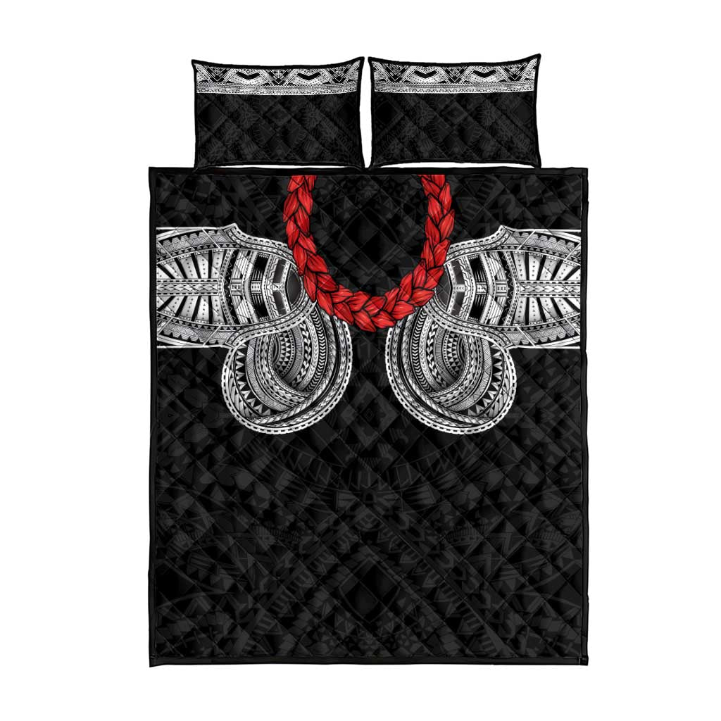 Samoan Traditional Art Tattoos Quilt Bed Set Tatau Tribal Motifs with Ula Fala Black LT03 - Polynesian Pride