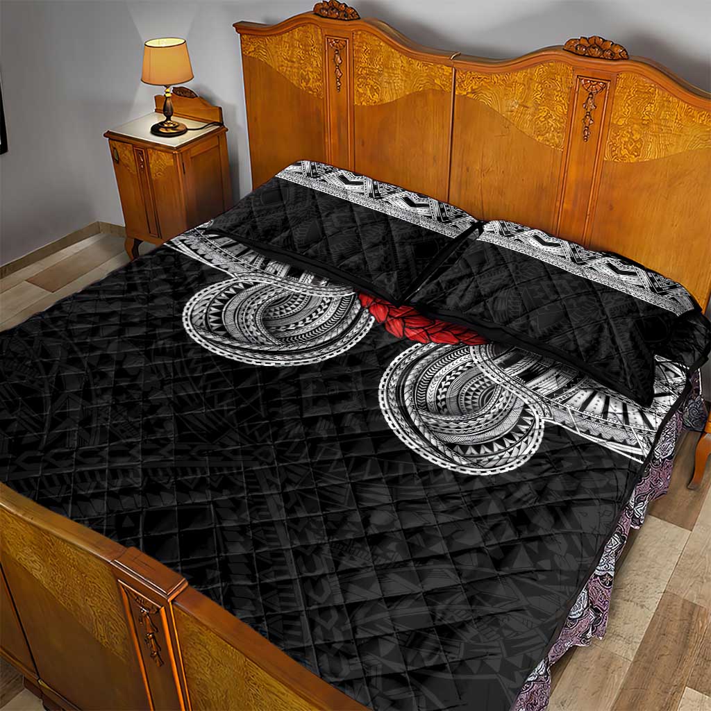 Samoan Traditional Art Tattoos Quilt Bed Set Tatau Tribal Motifs with Ula Fala Black LT03 - Polynesian Pride