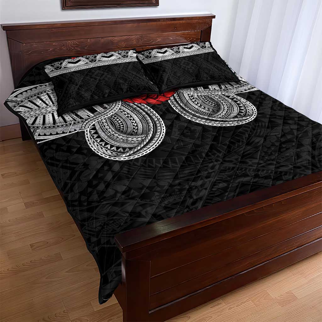Samoan Traditional Art Tattoos Quilt Bed Set Tatau Tribal Motifs with Ula Fala Black LT03 - Polynesian Pride