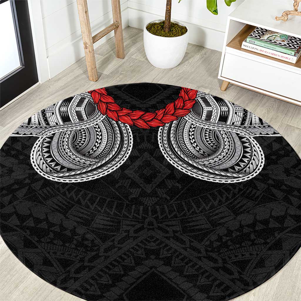 Samoan Traditional Art Tattoos Round Carpet Tatau Tribal Motifs with Ula Fala Black LT03 Black - Polynesian Pride