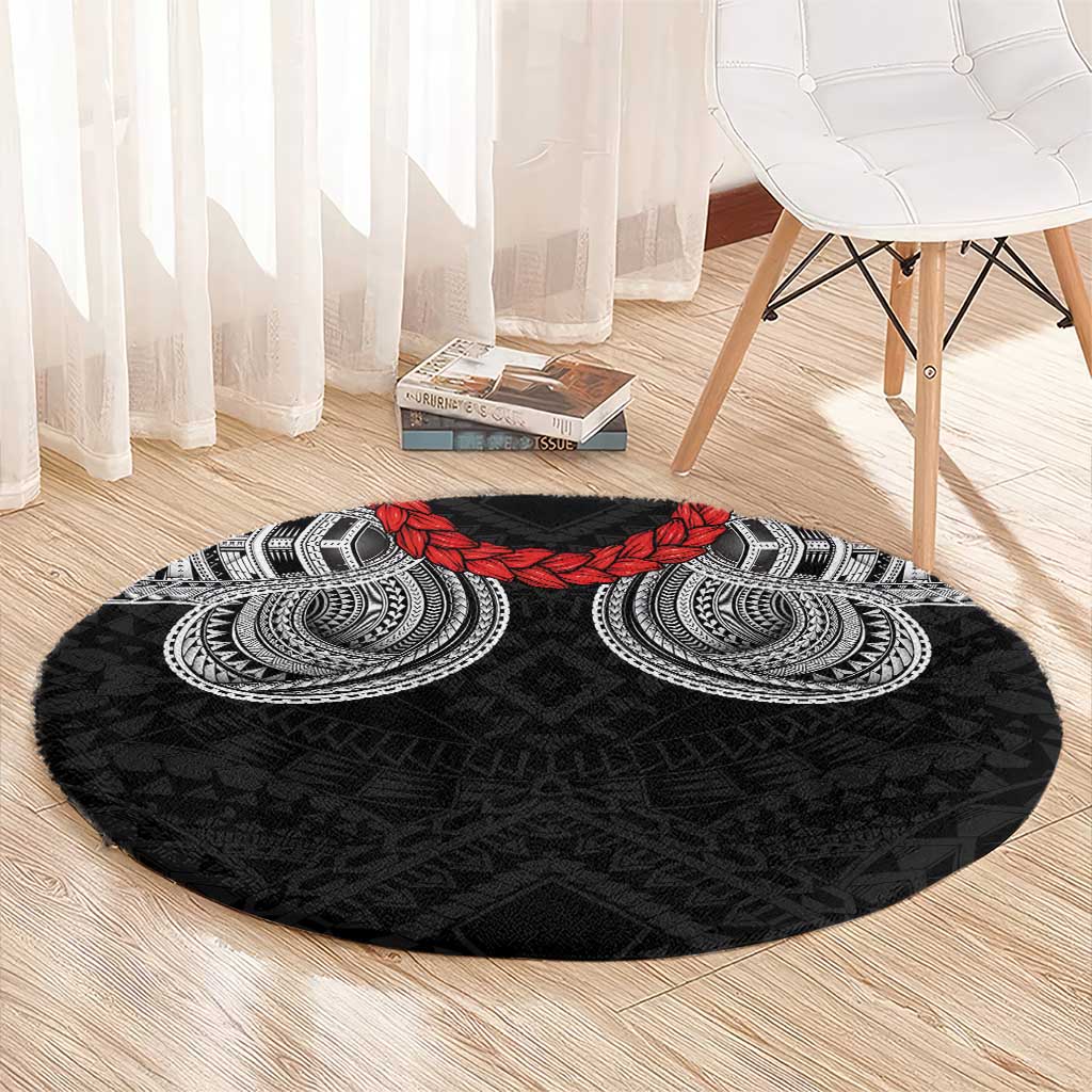 Samoan Traditional Art Tattoos Round Carpet Tatau Tribal Motifs with Ula Fala Black LT03 - Polynesian Pride