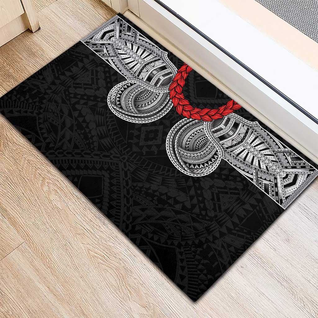 Samoan Traditional Art Tattoos Rubber Doormat Tatau Tribal Motifs with Ula Fala Black LT03 - Polynesian Pride