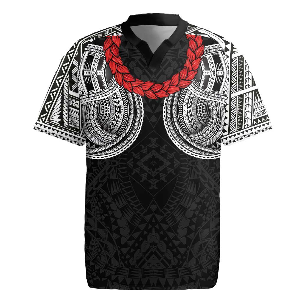 Samoan Traditional Art Tattoos Rugby Jersey Tatau Tribal Motifs with Ula Fala Black LT03 Black - Polynesian Pride