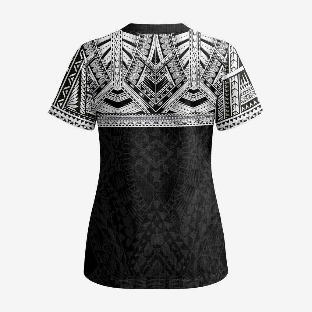 Samoan Traditional Art Tattoos Scrub Top Tatau Tribal Motifs with Ula Fala Black LT03 - Polynesian Pride