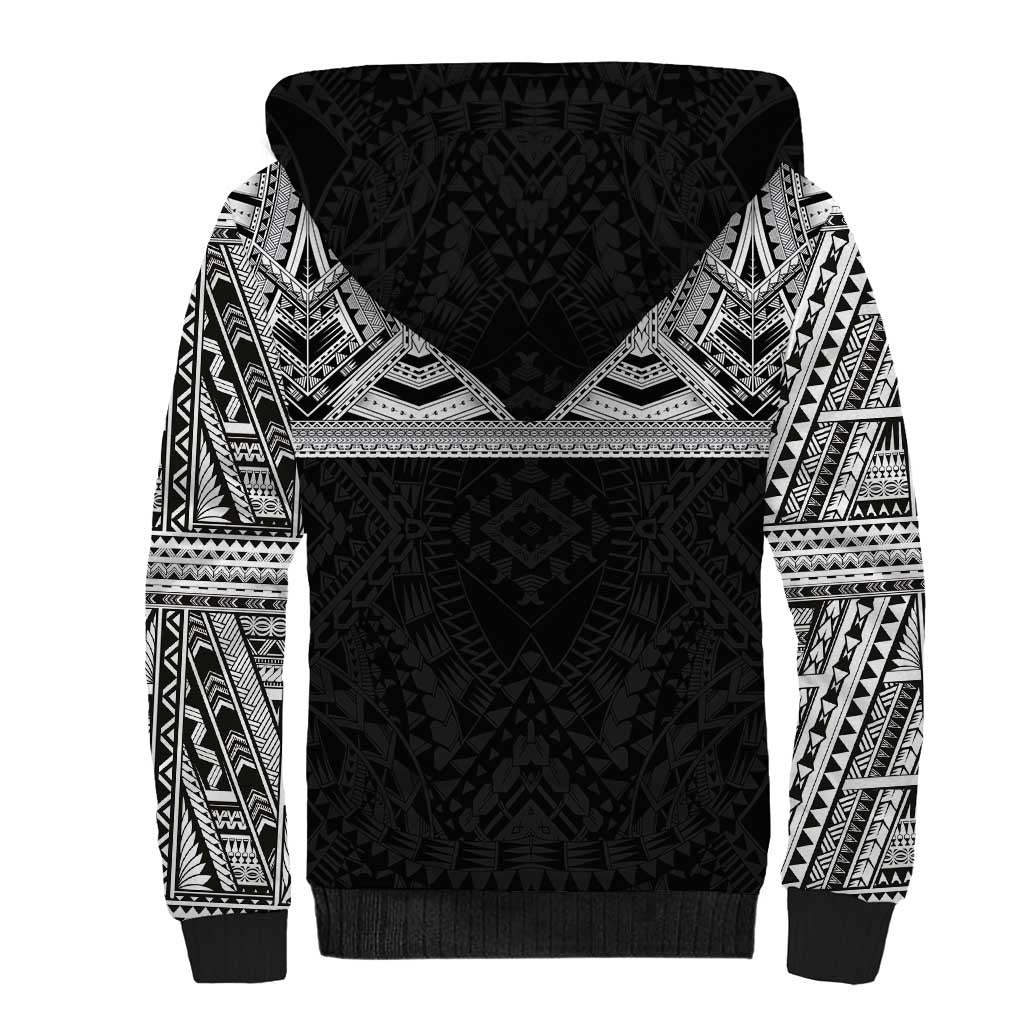 Samoan Traditional Art Tattoos Sherpa Hoodie Tatau Tribal Motifs with Ula Fala Black LT03 - Polynesian Pride
