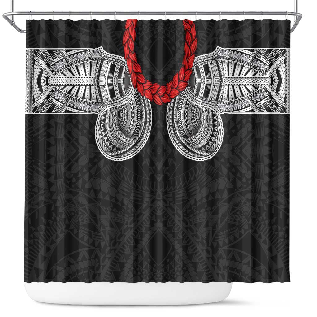 Samoan Traditional Art Tattoos Shower Curtain Tatau Tribal Motifs with Ula Fala Black LT03 Black - Polynesian Pride