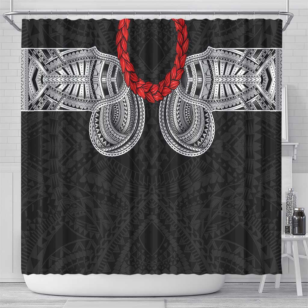 Samoan Traditional Art Tattoos Shower Curtain Tatau Tribal Motifs with Ula Fala Black LT03 - Polynesian Pride