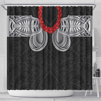 Samoan Traditional Art Tattoos Shower Curtain Tatau Tribal Motifs with Ula Fala Black LT03 - Polynesian Pride
