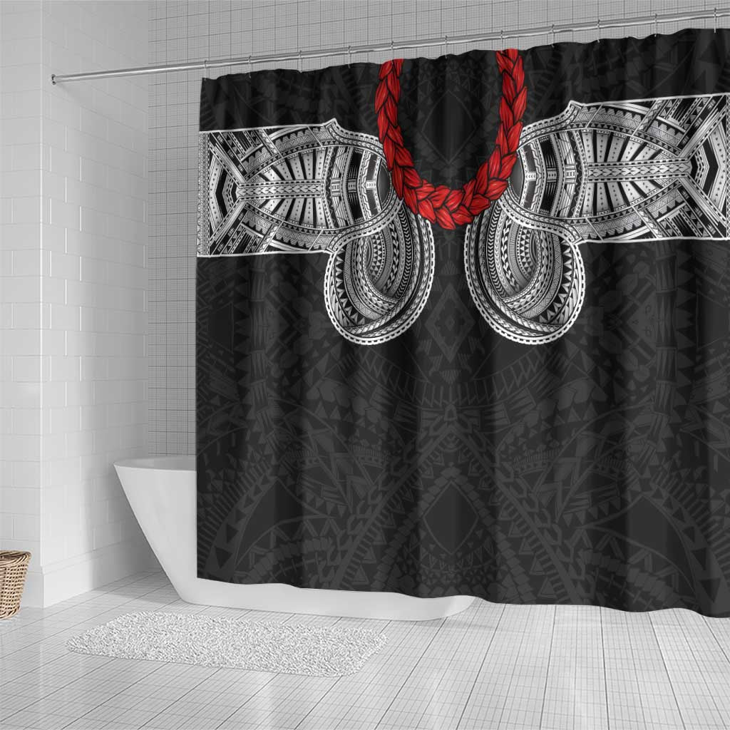 Samoan Traditional Art Tattoos Shower Curtain Tatau Tribal Motifs with Ula Fala Black LT03 - Polynesian Pride