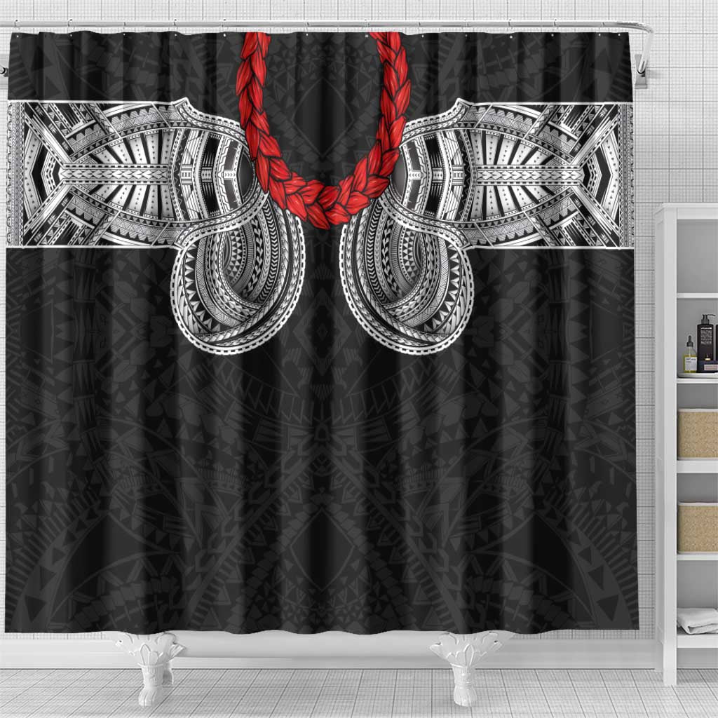 Samoan Traditional Art Tattoos Shower Curtain Tatau Tribal Motifs with Ula Fala Black LT03 - Polynesian Pride