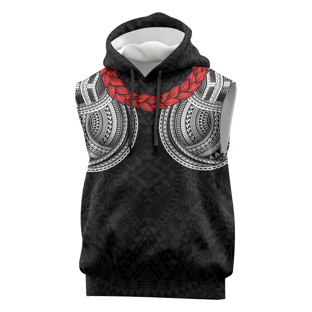 Samoan Traditional Art Tattoos Sleeveless Hoodie Tatau Tribal Motifs with Ula Fala Black LT03 Black - Polynesian Pride