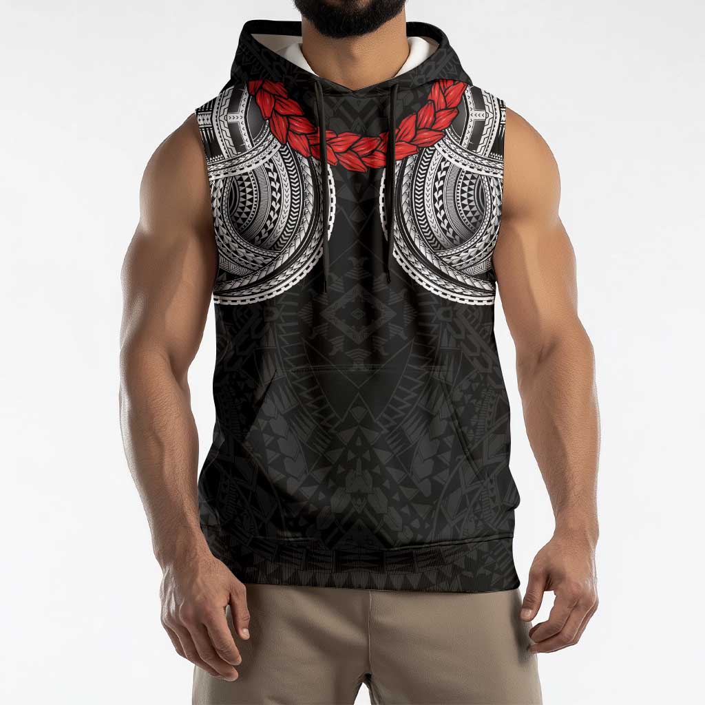 Samoan Traditional Art Tattoos Sleeveless Hoodie Tatau Tribal Motifs with Ula Fala Black LT03 - Polynesian Pride
