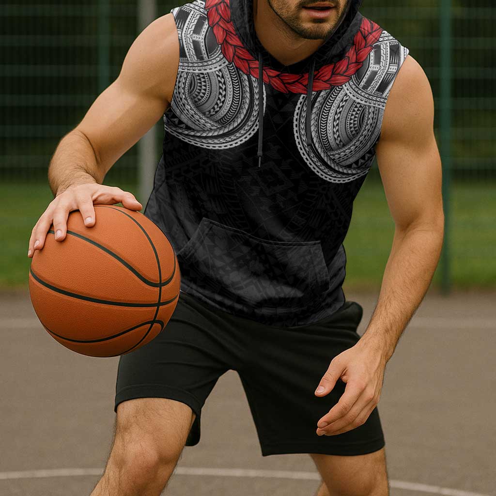 Samoan Traditional Art Tattoos Sleeveless Hoodie Tatau Tribal Motifs with Ula Fala Black LT03 - Polynesian Pride