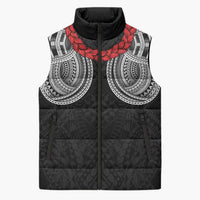 Samoan Traditional Art Tattoos Sleeveless Puffer Jacket Tatau Tribal Motifs with Ula Fala Black LT03 Unisex Black - Polynesian Pride