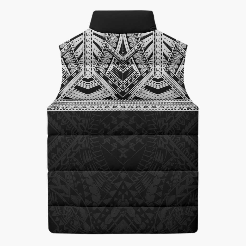 Samoan Traditional Art Tattoos Sleeveless Puffer Jacket Tatau Tribal Motifs with Ula Fala Black LT03 - Polynesian Pride