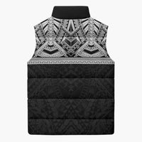 Samoan Traditional Art Tattoos Sleeveless Puffer Jacket Tatau Tribal Motifs with Ula Fala Black LT03 - Polynesian Pride